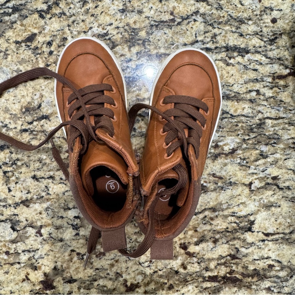 Cat & Jack Little Boys Brown High-Top Sneakers with side zipper for easy on/off